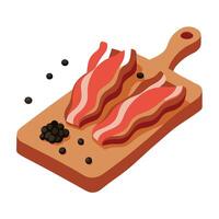 A close up of bacon on a cutting board with some black pepper vector
