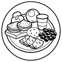 A breakfast platter with assorted cheeses. meats. and fresh fruit on a clean background vector