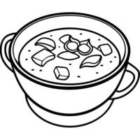 A hearty potato soup with chunks of potato. bacon. and cheese. served in a rustic bowl. vector