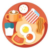 Breakfast with many bacon and eggs vector