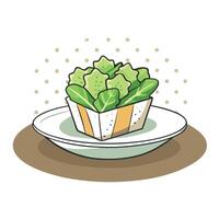 Delicious caesar salad on a slate plate against a patterned gift wrap paper background vector