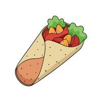 Chicken wraps with bacon tomatoes lettuce cheese Tortilla wraps with various fillings Placed flat on vector
