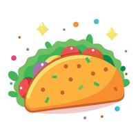 Close up of taco on table with confetti. vector