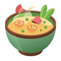 Irish potato soup with potatoes. leeks. onions. and bacon in a bowl. vector