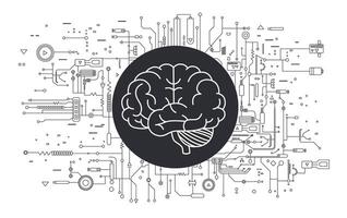 Artificial intelligence brain. Concept of Artificial Intelligence AI. Electronic digital brain, circuit board and human brain outline. vector