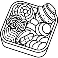 An arrangement of various types of raw meats including steaks. sliced beef. bacon. and sausages. art vector