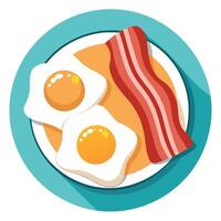 Classic breakfast with sunny-side-up eggs and crispy bacon on a white plate vector