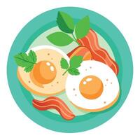 Freshly Fried Eggs With Bacon and Herbs for a Delicious Breakfast. vector
