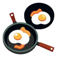 Fried eggs and bacon in a frying pan vector