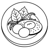 A pair of eggs fried in organic vegetable oil and served on a white serving plate with beans fresh c vector
