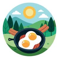 An illustration of an egg in a frying pan with bacon vector