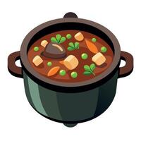 Hearty Irish inspired beef stew closeup in the pot on the table. vector