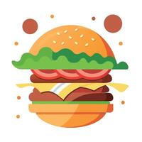 A hamburger with lettuce. tomato. cheese. and bacon flying out of it vector