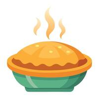 A steaming chicken pot pie top view isolated on white background vector