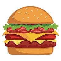Juicy Cheeseburger With Bacon and Fresh Toppings on a White Surface vector