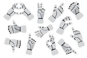 Technology concept. AI concept. Set of robots hands with different gestures isolated on white background. vector
