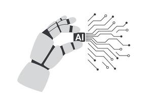 Artificial intelligence chip processor. Robots hand holding chip processor isolated on white. AI concept. vector