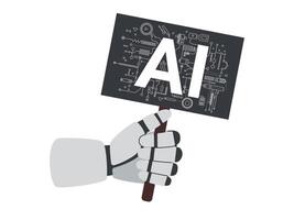 Artificial intelligence concept. Robots hand holding banner with letters AI isolated on white. AI concept. vector