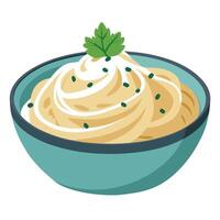 A bowl of mashed potatoes with parsley on top vector