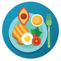 An illustration of a plate with eggs, tomatoes, and avocado vector