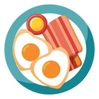 Crispy Fried Eggs with Bacon and Toast on a Plate. breakfast . food . egg . bacon vector