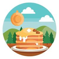 Pancakes with syrup and orange on a plate vector
