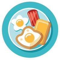 A plate of fried eggs. crispy bacon. and toasted bread with a pat of butter vector