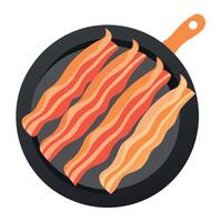 Crispy strips of bacon fried in a pan on the table Top and vertical view vector