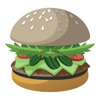 A hamburger with lettuce and tomatoes on top vector