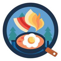 A frying pan with eggs and bacon on it vector