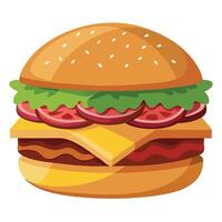 Closeup a delicious hamburger or cheeseburger with meat. bacon and salad vector