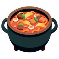 A pot of soup with noodles and meat vector