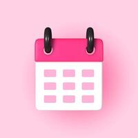 3D pink calendar featuring a notification bell icon. Ideal for office planning, task management, and important updates. vector