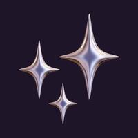 3D holographic star with a reflective sheen. Chrome metallic design element with a retro futuristic aesthetic, isolated. vector