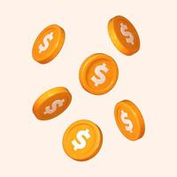 3D Coin. Describes cash and floating coins in a financial business context, illustrating income and investments. 3D Rendering. vector