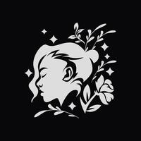 abstract illustration of beautiful lady in side view with nature themes vector