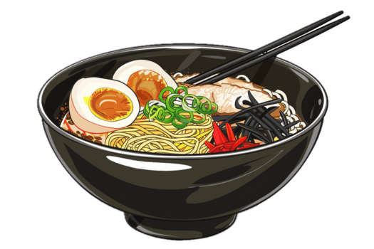 ilustración de un ramen cuenco con coberturas png