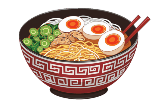 delicioso ramen fideos sopa con huevos y vegetales. png