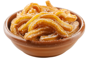 Crispy Sugar-Coated Churros in Clay Bowl. png