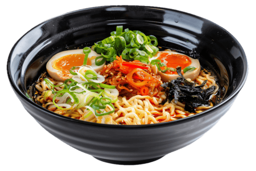 tradicional ramen cuenco con huevo y vegetales. png
