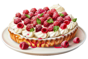 Fresh raspberry cake with cream and syrup. png