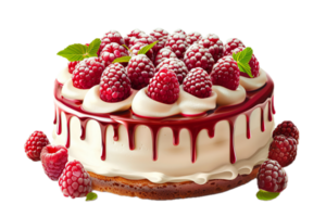 Raspberry cake with cream and berry topping. png