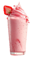 Refreshing strawberry milkshake with fresh fruit garnish. png