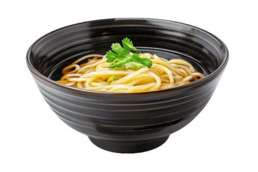 caliente udon fideos cuenco en negro plato. png