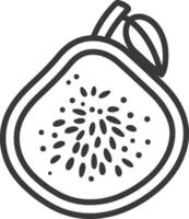 Black and white line drawing of a halved fig with seeds vector