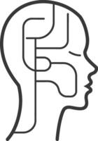 A stylized human head with lines connecting abstract shapes inside vector