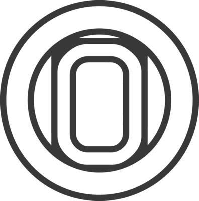 A stylized letter O with multiple concentric circles