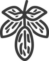 Black and White Line Drawing of a Leaf with a Seed Pod vector
