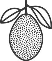 Black and White Line Drawing of a Jackfruit with Leaves vector
