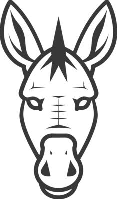 Black and white line art illustration of a zebra head